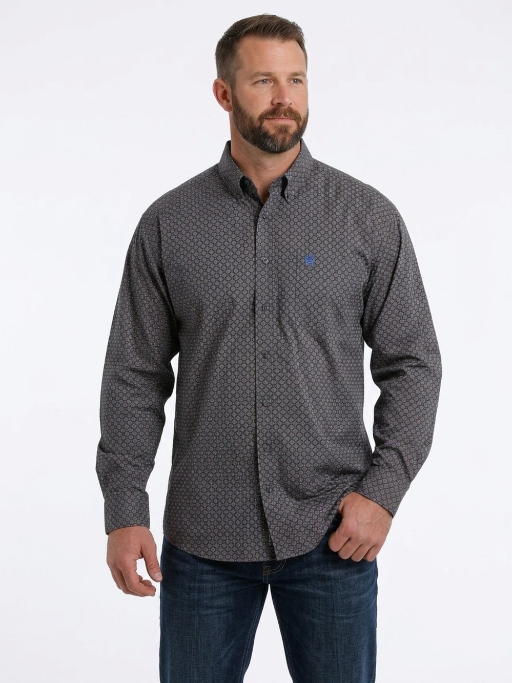 Cinch Men's 3XL Gray Geometric Western Long Sleeve Cotton Button Down Shirt XXXL